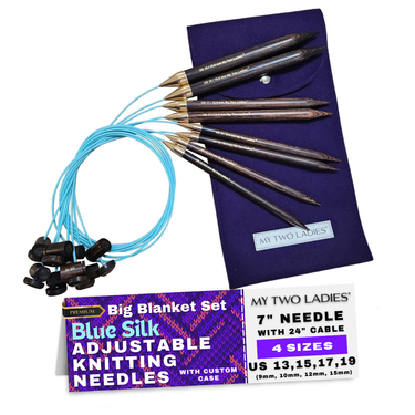 Blue Silk | Big Blanket Set | Adjustable Knitting Needles | 4 Sizes | US13, US15, US17, US19 | w/custom case
